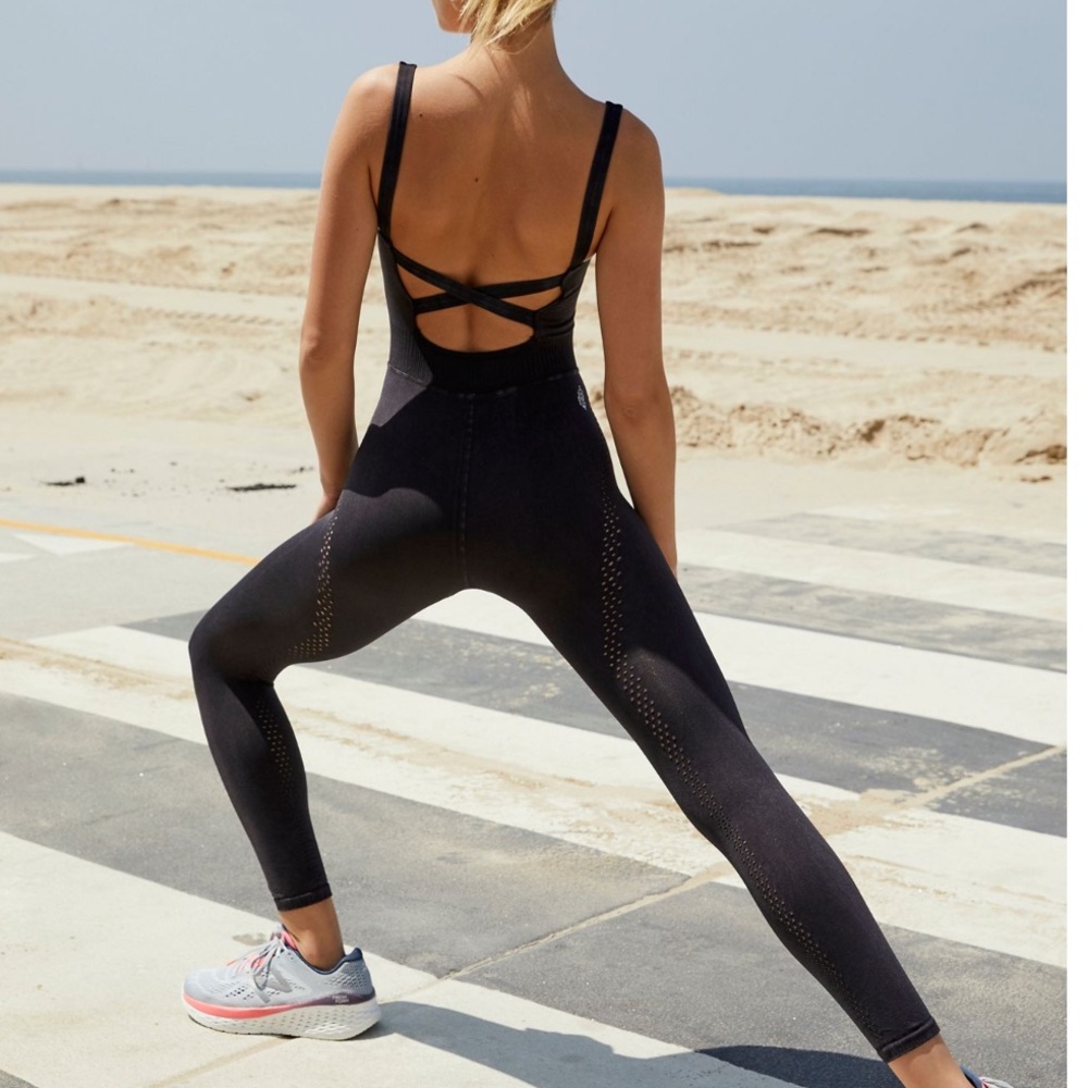 Free People Movement Washed Black Onesie